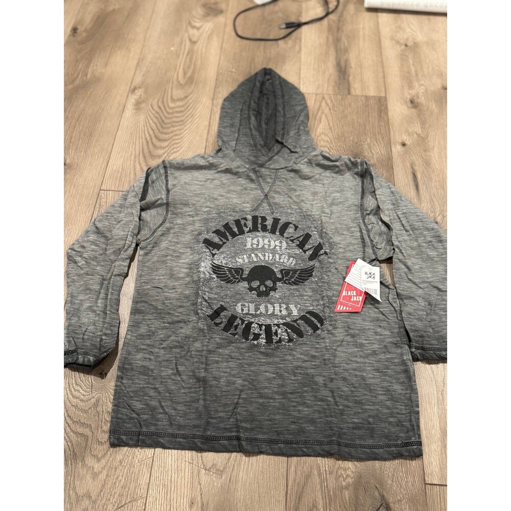 Boys Black Jack Brand Gray Long Sleeve Shirt W/ Hood Size Medium NWT